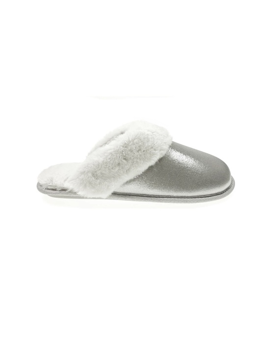 Mommy & Me Women's Silver Metallic Faux Fur Clog Slippers - Picture 4 of 9